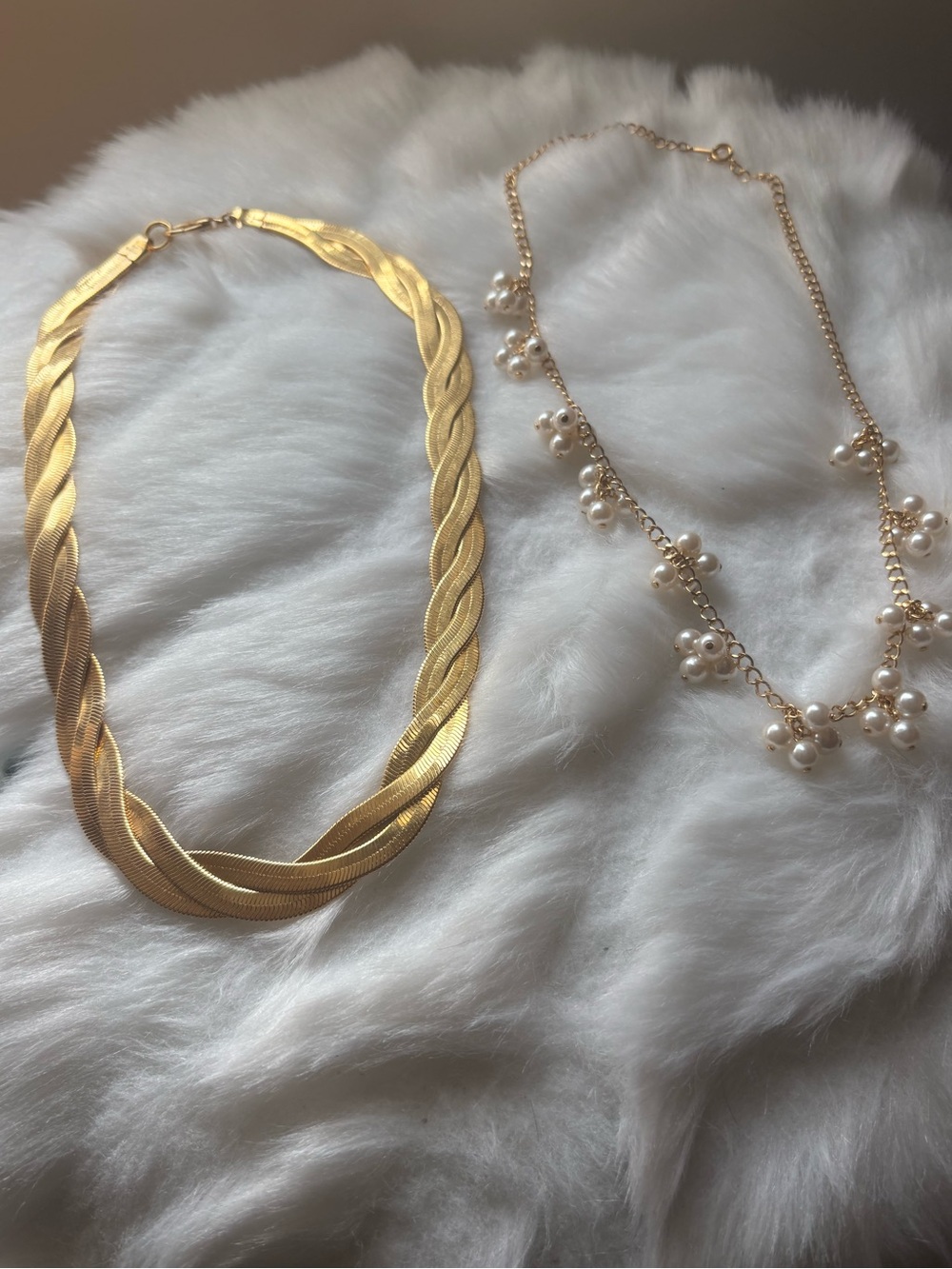 Vintage Avon Costume Jewelry Statement Gold tone Chain and Pearl Cluster